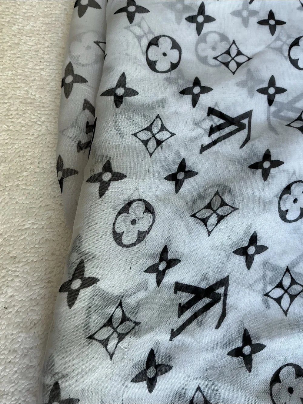 LV Monogram Sheer Logo Scarf - Black on White - Picture 11 of 11